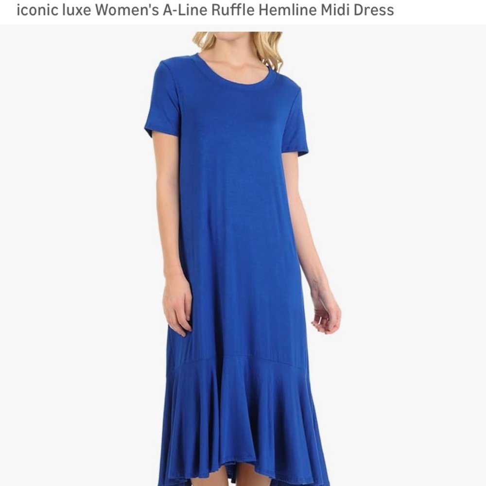 Women's Blue A-Line Ruffle Hemline Midi Dress